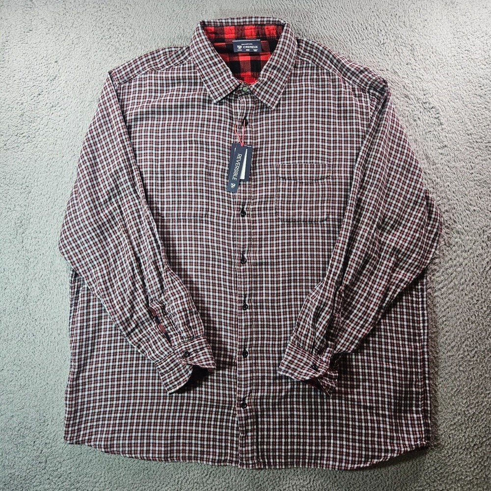 NWT Cremieux Reversible Shirt Men 3XT Button Up Long‎ Sleeve Red Black Plaid